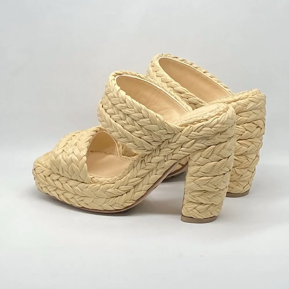 Bottega Veneta Trinity Weave Raffia Platform Sandals size 38